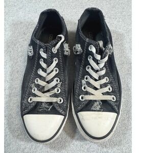 Converse All Star Sneakers Womens 7.5 Black Distressed Denim Low Top Edgy Retro